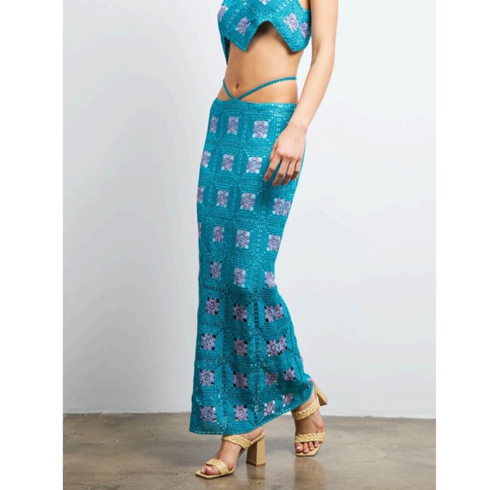 LisaMaree Crochet You Are Now Midi Skirt in Turquoise Size XS NWT